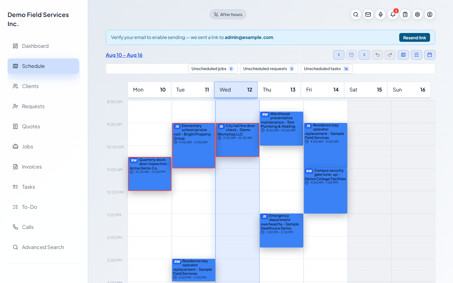 A full week on the calendar, with real jobs assigned across the team
